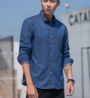 Mens Casual Button Front Denim Shirt