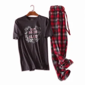 Men's Casual Plaid Pajama Set