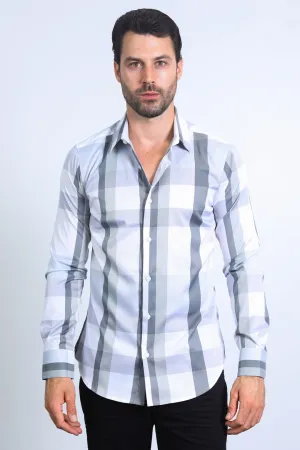 Mens Checkered White Long Sleeve Shirts