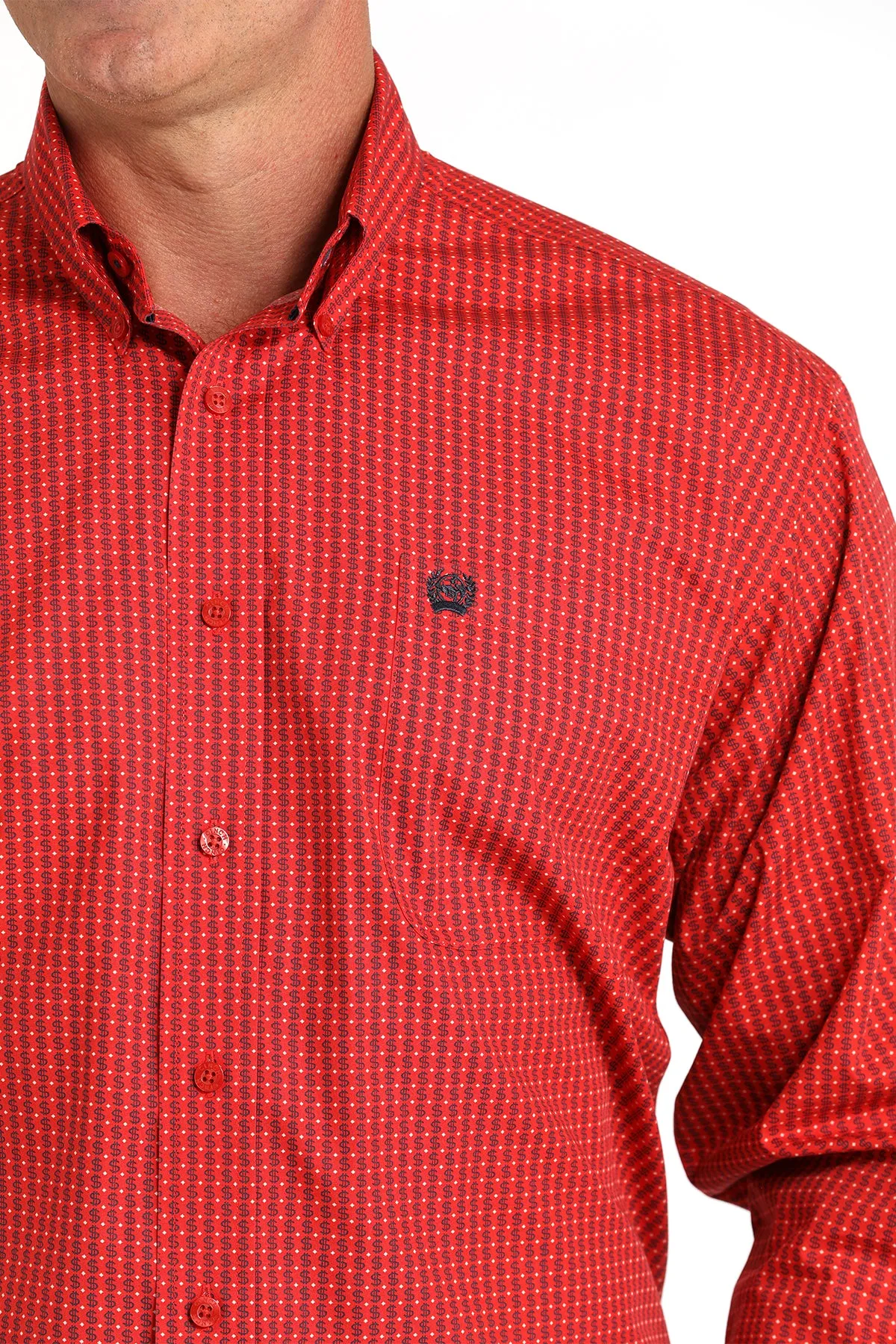 Men's Cinch Red Dollar Sign Print Button-Down Shirt