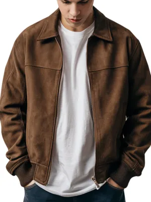 Men's Classic Brown Bomber Suede Jacket