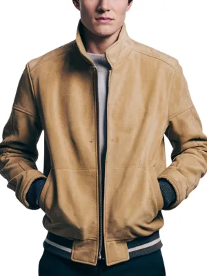 Men's Classic Tan Suede Bomber Jacket