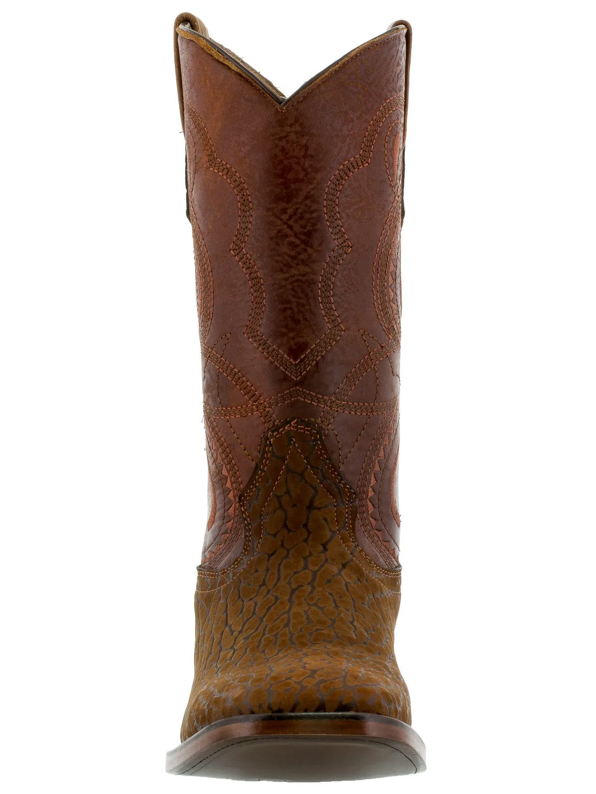 Mens Cognac Leather Cowboy Boots Buffalo Bull Skin Square Toe