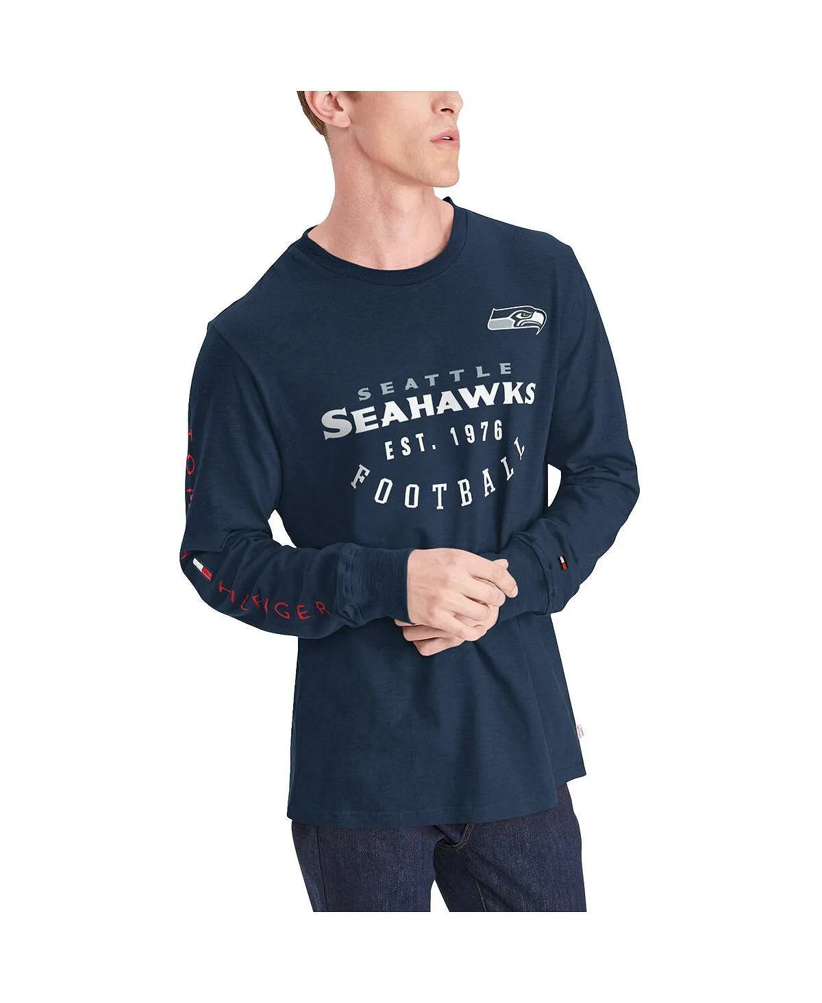 Men's College Navy Seattle Seahawks Peter Tommy Hilfiger Long Sleeve T-Shirt, Blue