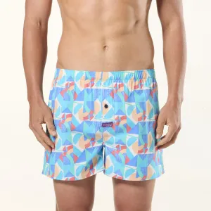 Men's Coloured Shapes Cotton Boxer Shorts - Blue