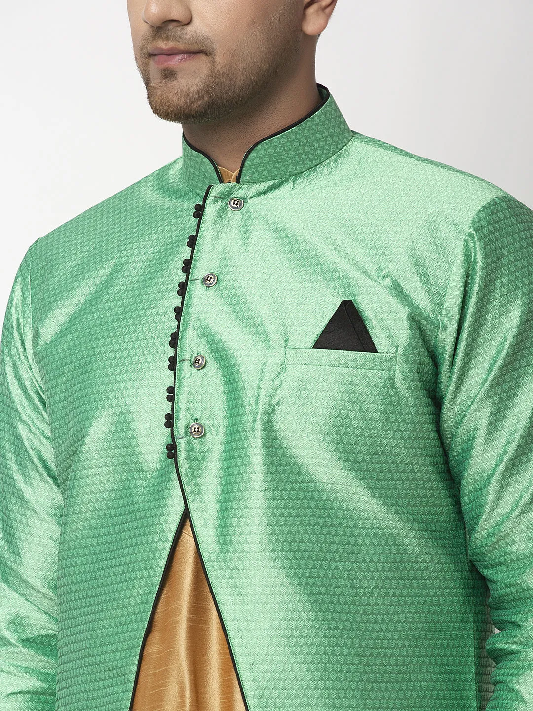 Men's Copper Kurta With Pyjama & Sea Green Self Design Jacket - Benstoke