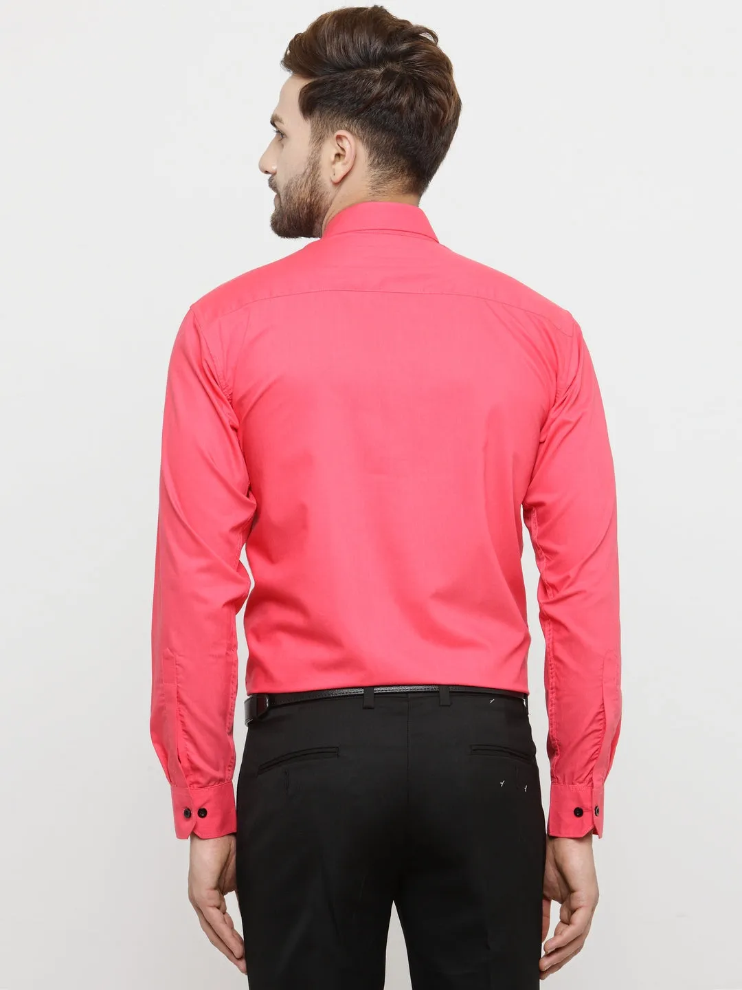 Men's Coral Red Formal Shirt with black detailing ( SF 411Coral ) - Jainish