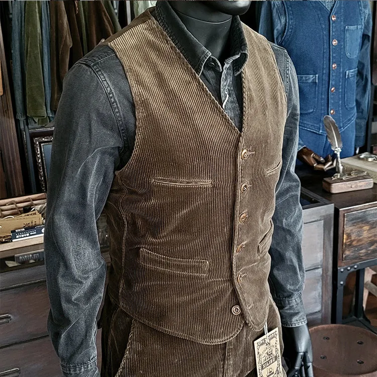 Men's Corduroy V-neck Vest