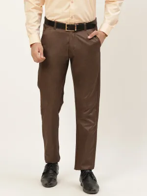 Men's Cotton Blend Brown Formal Trousers - Sojanya