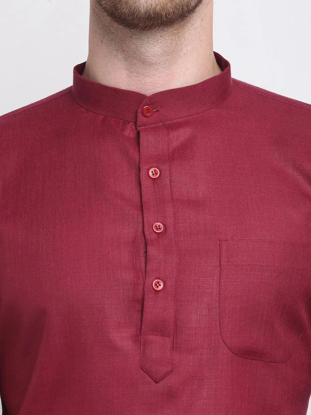 Men's Cotton Blend Maroon Straight Long Kurta - Benstoke