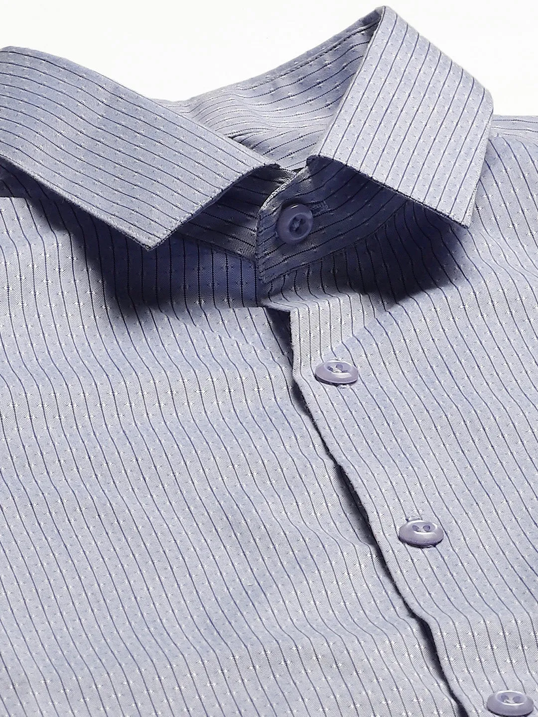 Mens Cotton Blue & Navy Blue Striped Formal Shirt - Sojanya