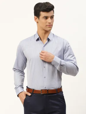 Mens Cotton Blue & Navy Blue Striped Formal Shirt - Sojanya