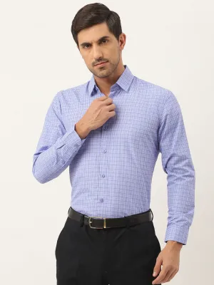 Mens Cotton Blue & Off White Checked Formal Shirt - Sojanya