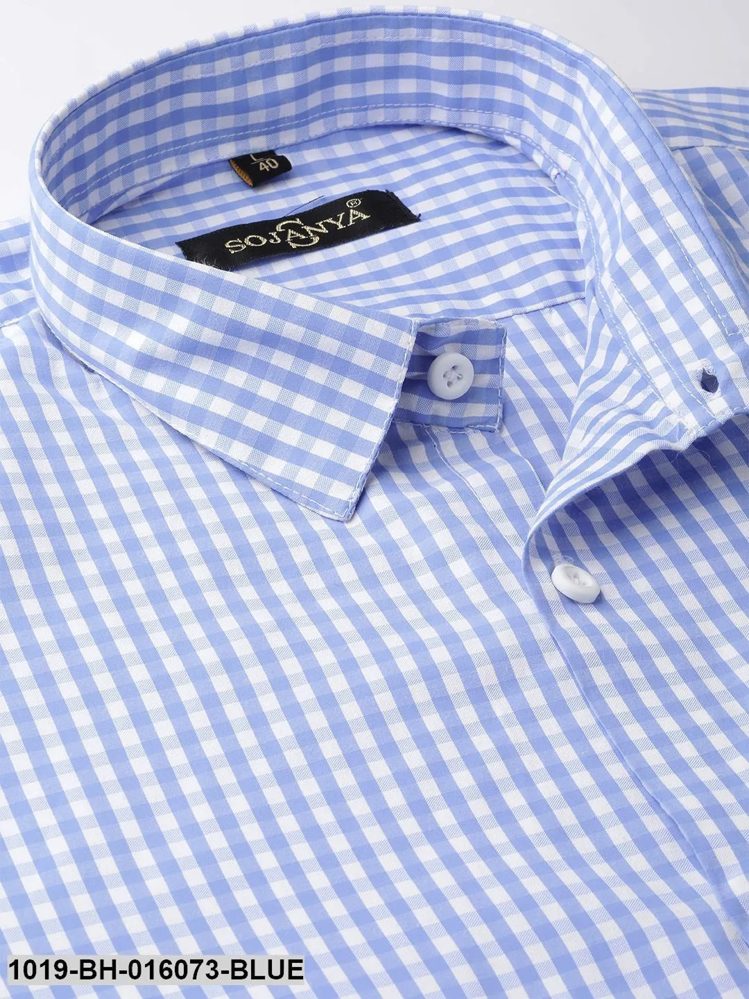 Men's Cotton Blue & White Checked Casual Shirt - Sojanya