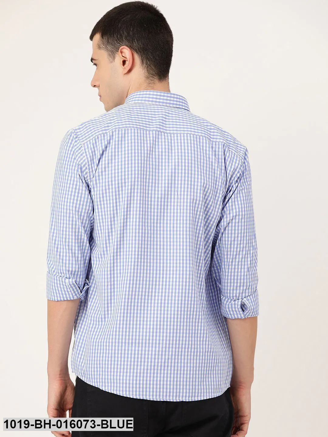 Men's Cotton Blue & White Checked Casual Shirt - Sojanya