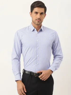 Men's Cotton Blue & White Striped Formal Shirt - Sojanya