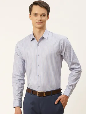 Mens Cotton Blue Striped Formal Shirt - Sojanya