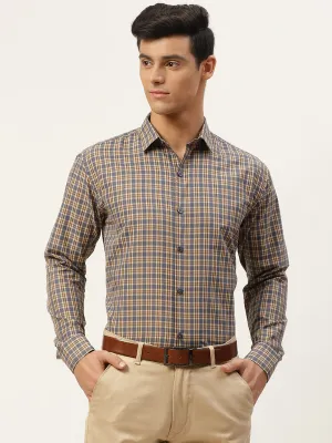 Mens Cotton Brown & Taupe Checked Formal Shirt - Sojanya