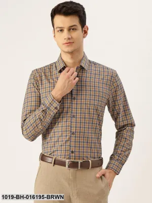 Men's Cotton Brown & Taupe Checked Formal Shirt - Sojanya