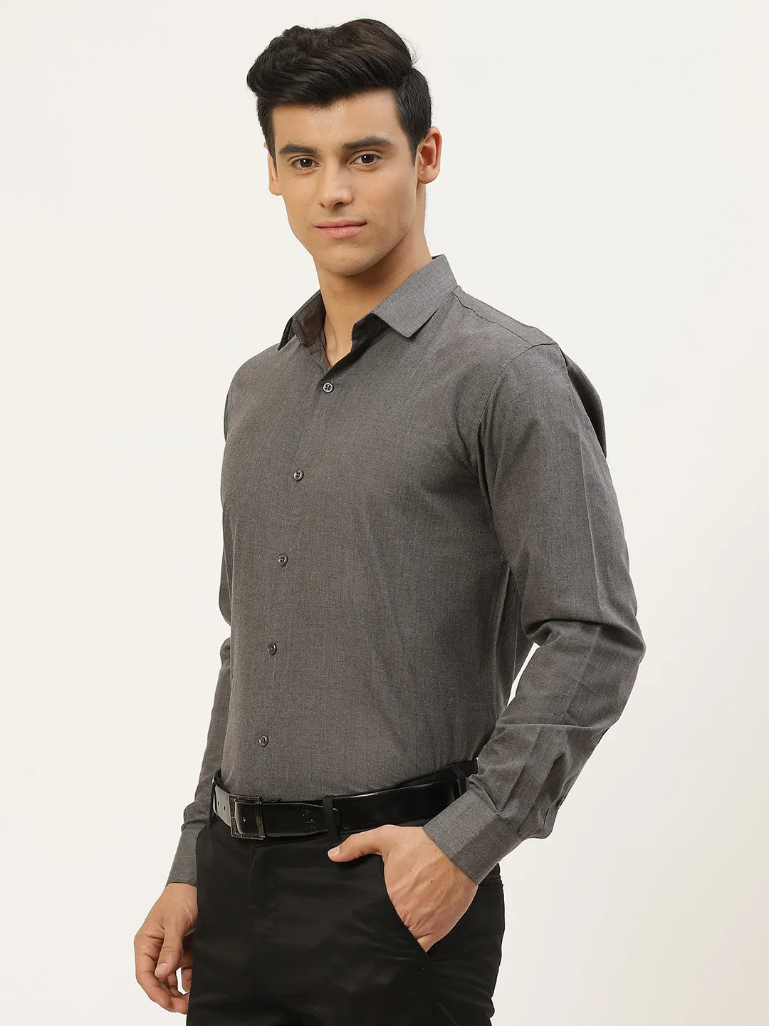 Men's Cotton Charcoal Grey Classic Formal Shirt - Sojanya