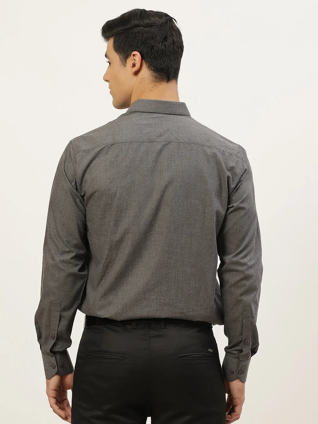 Men's Cotton Charcoal Grey Classic Formal Shirt - Sojanya