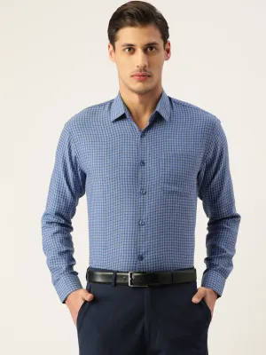 Men's Cotton Checked Formal Shirts ( SF 804Blue ) - Jainish