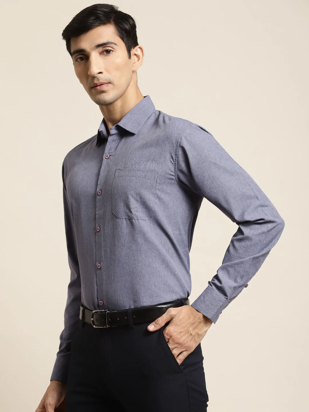 Men's Cotton Dark Blue Formal Classic Shirt - Sojanya