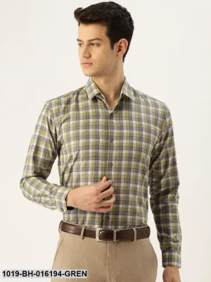 Men's Cotton Green & Blue Checked Formal Shirt - Sojanya