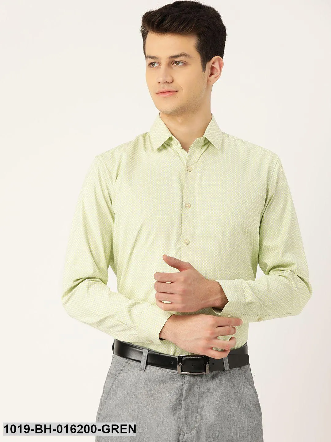 Men's Cotton Green & Off White Checked Formal Shirt - Sojanya