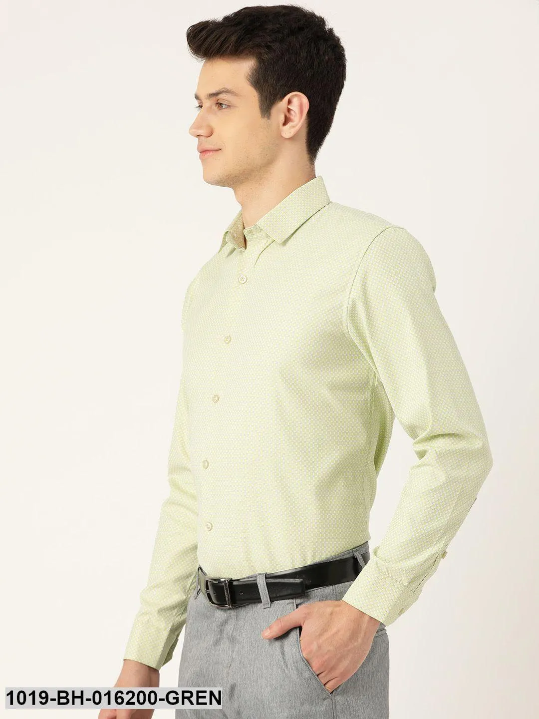 Men's Cotton Green & Off White Checked Formal Shirt - Sojanya