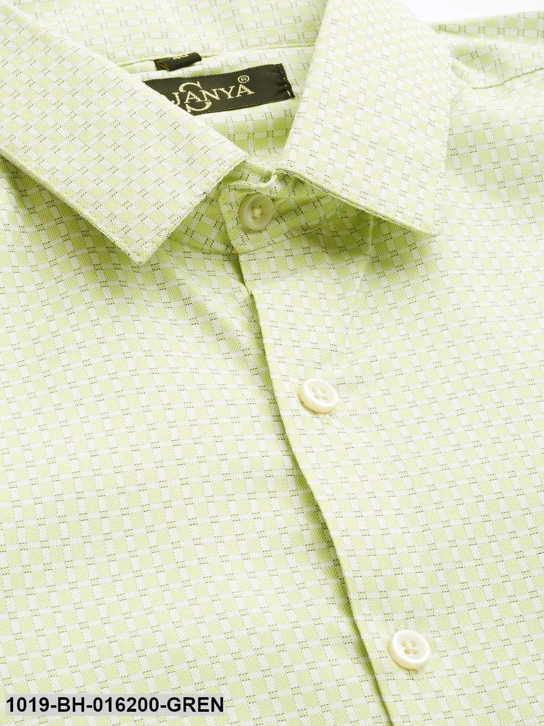 Men's Cotton Green & Off White Checked Formal Shirt - Sojanya