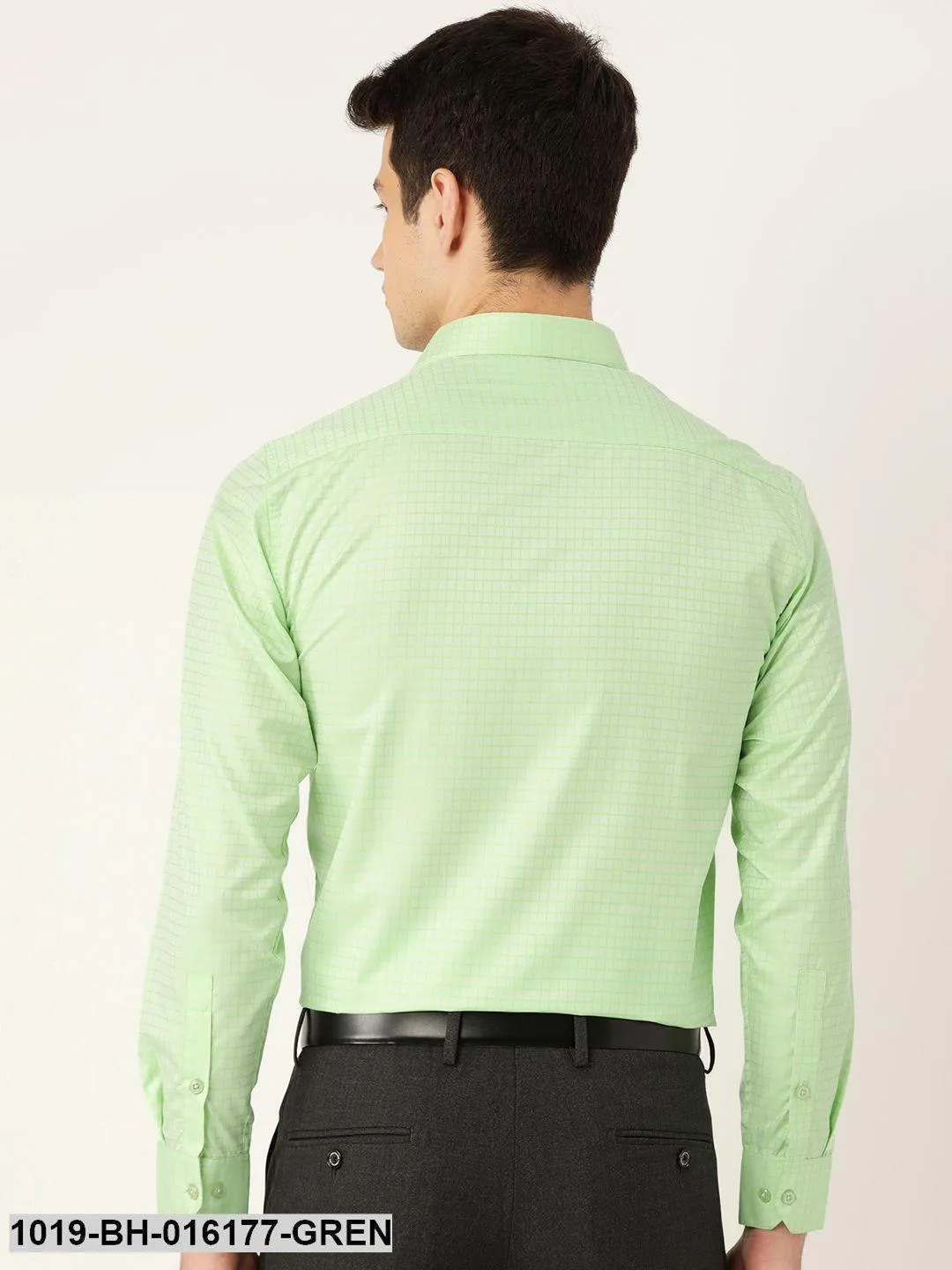 Men's Cotton Green Checked Formal Shirt - Sojanya