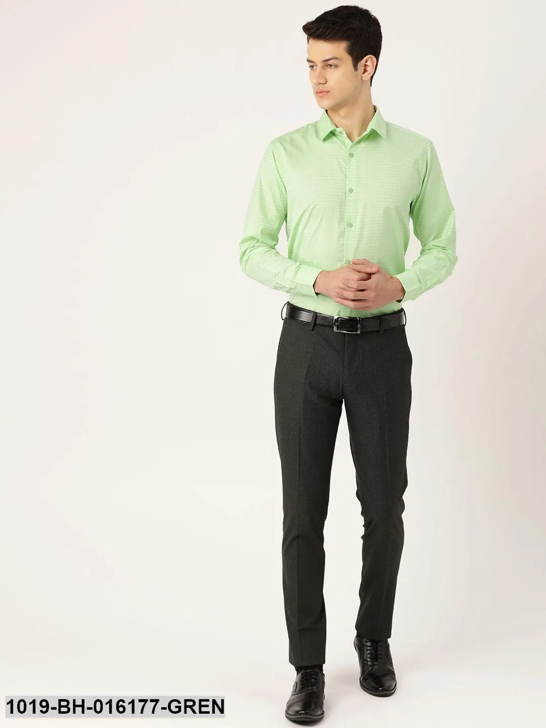 Men's Cotton Green Checked Formal Shirt - Sojanya