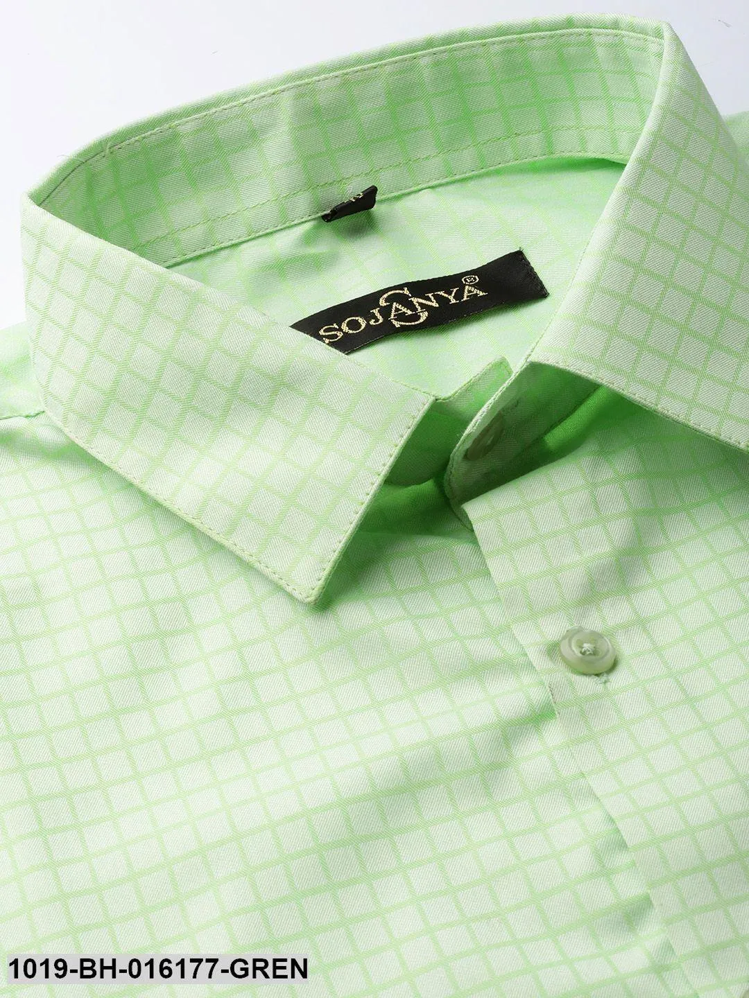 Men's Cotton Green Checked Formal Shirt - Sojanya