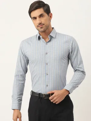 Mens Cotton Grey & Blue Checked Formal Shirt - Sojanya