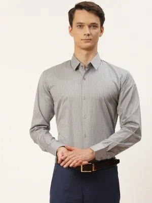 Mens Cotton Grey & Off White Striped Formal Shirt - Sojanya