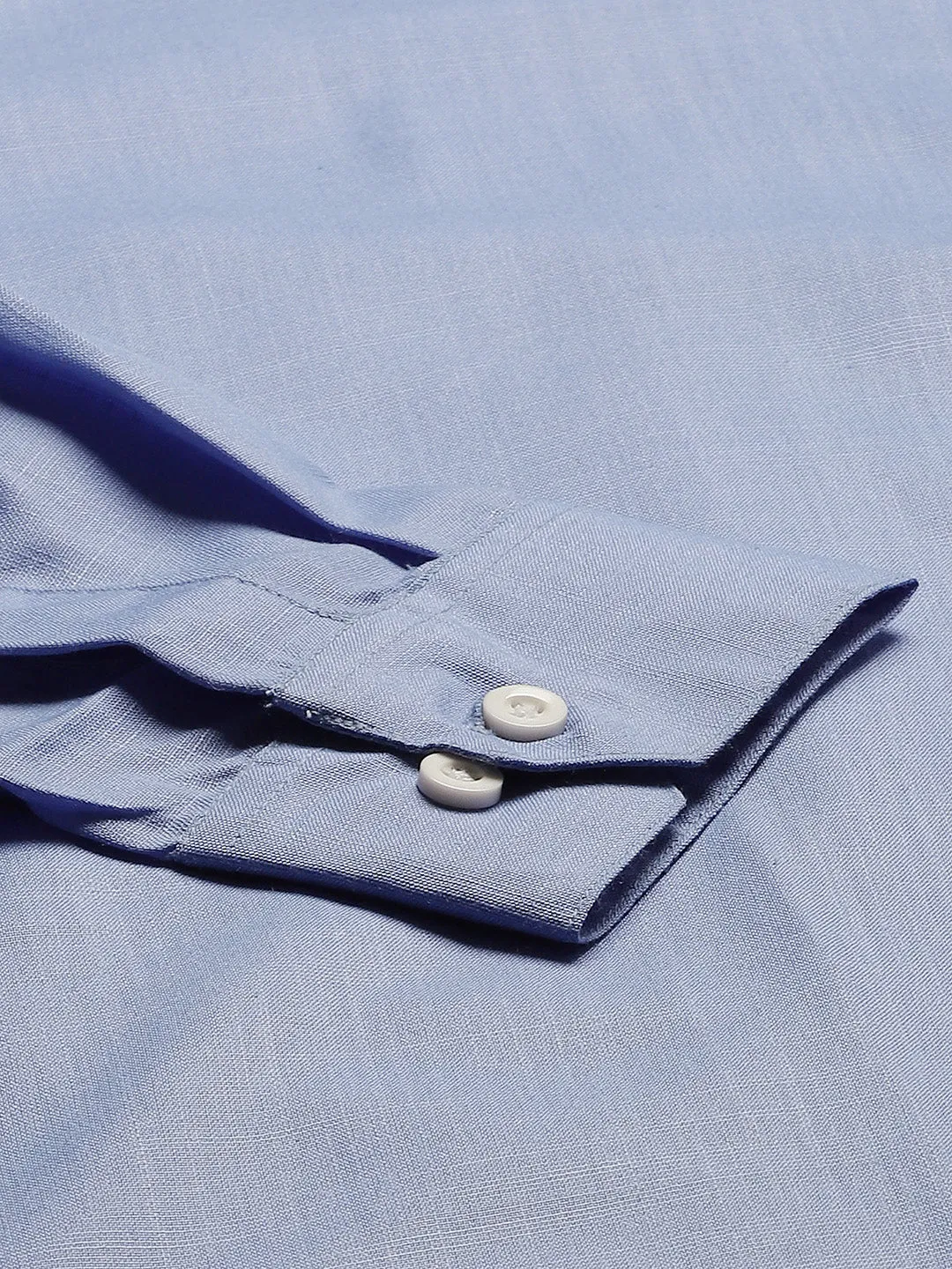 Mens Cotton Linen Blue Chinese Collar Shirt - Sojanya