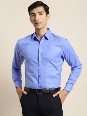 Men's Cotton Linen Blue Solid Formal Shirt - Sojanya