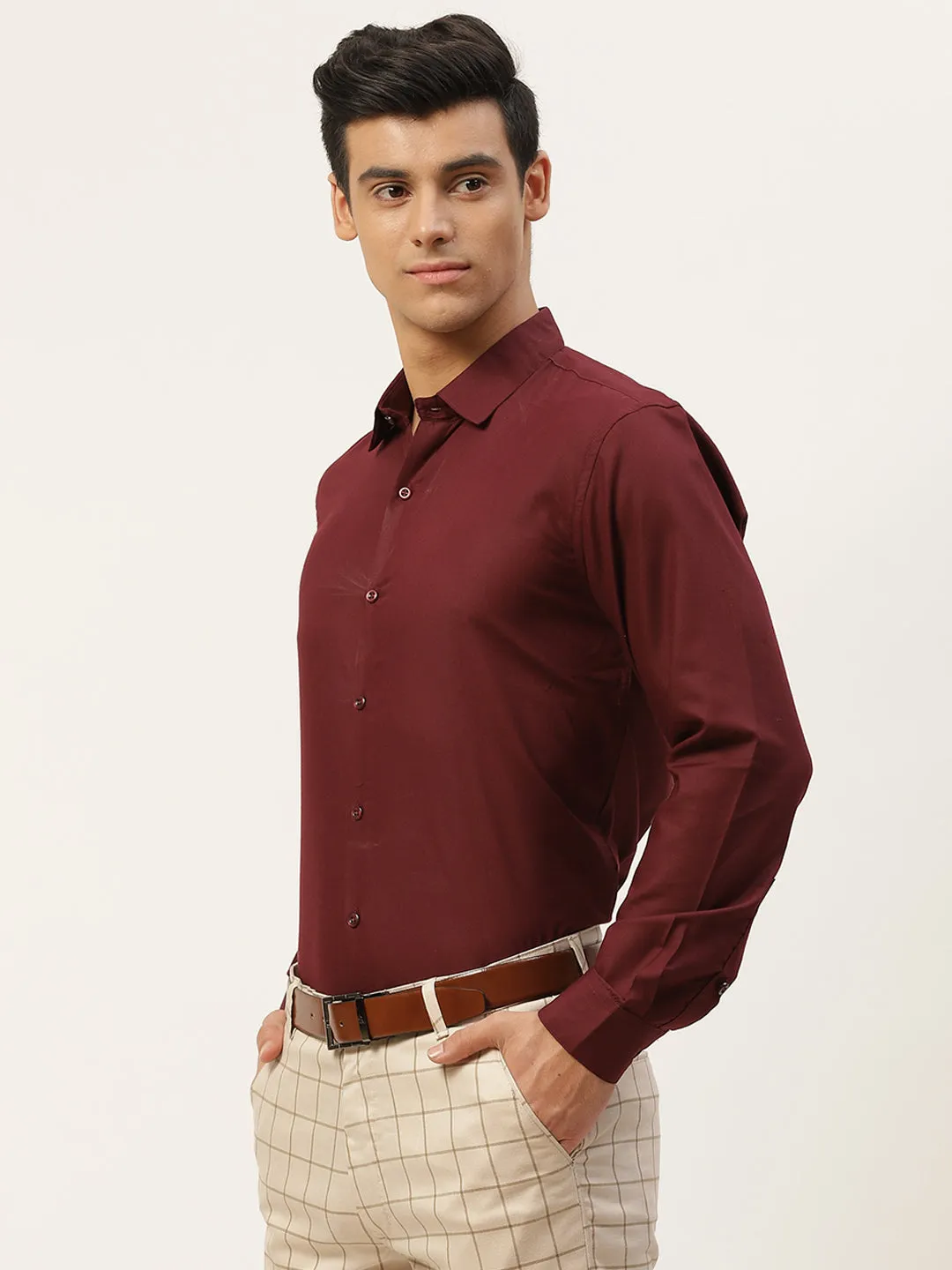 Men's Cotton Maroon Classic Formal Shirt - Sojanya