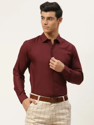 Men's Cotton Maroon Classic Formal Shirt - Sojanya