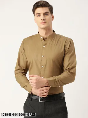 Men's Cotton Moss Green Chinese Collar Shirt - Sojanya