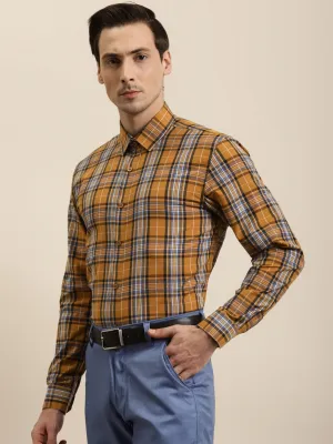 Men's Cotton Mustard & Blue Formal Shirt - Sojanya