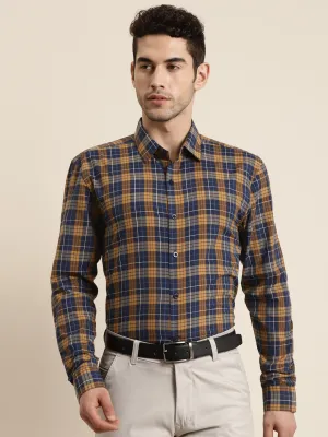 Men's Cotton Navy & Mustard Casual Shirt