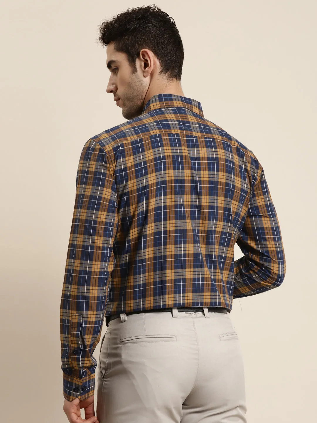 Men's Cotton Navy & Mustard Casual Shirt