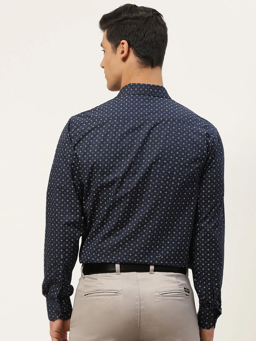 Mens Cotton Navy Blue & Multi Printed Formal Shirt - Sojanya