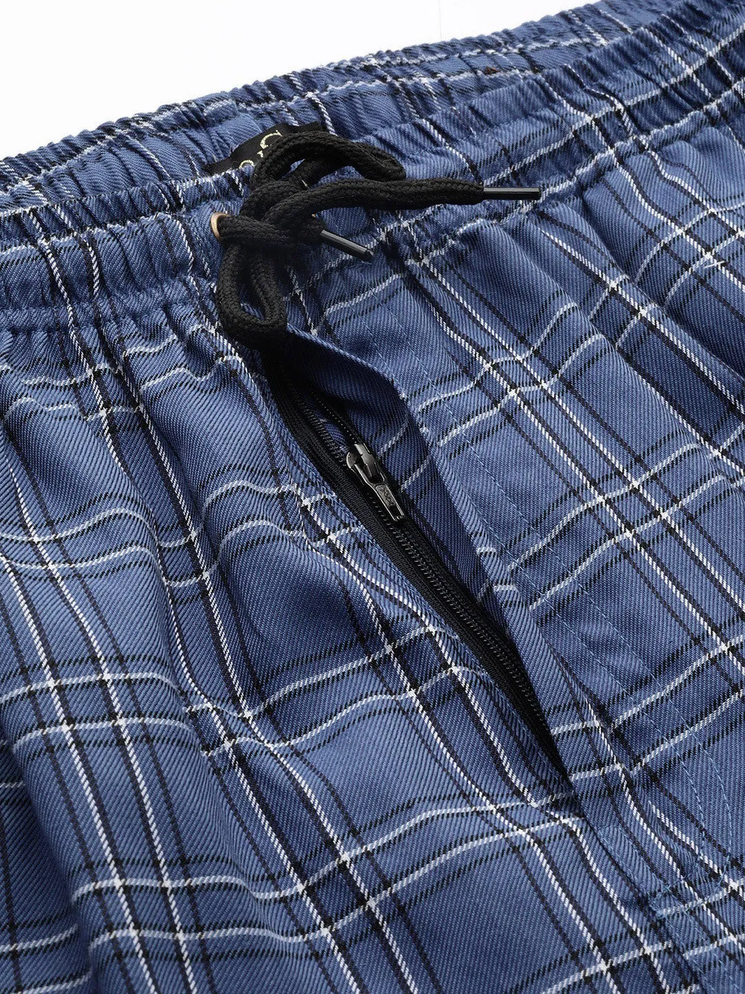 Men's Cotton Navy Blue & White Checked Track Pant  - Sojanya