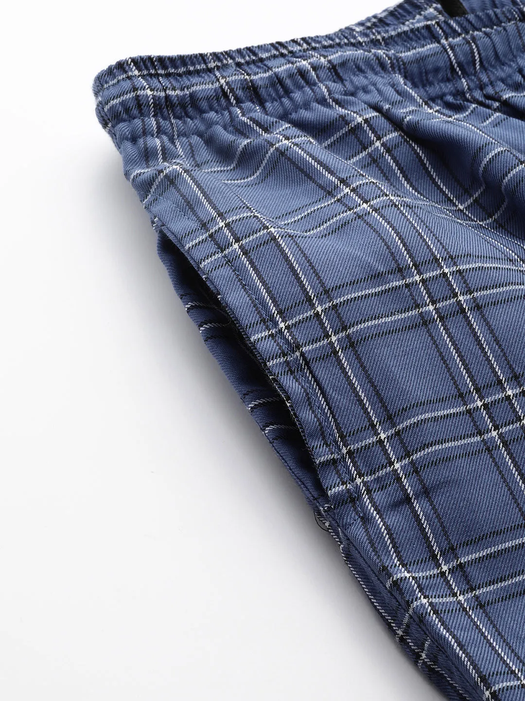 Men's Cotton Navy Blue & White Checked Track Pant  - Sojanya