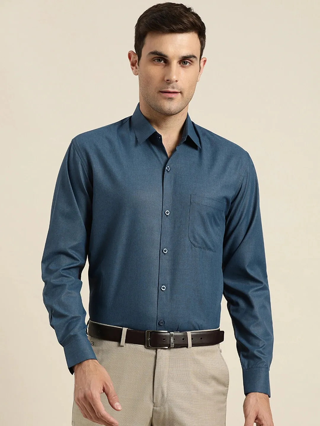 Men's Cotton Navy Blue Casual Shirt