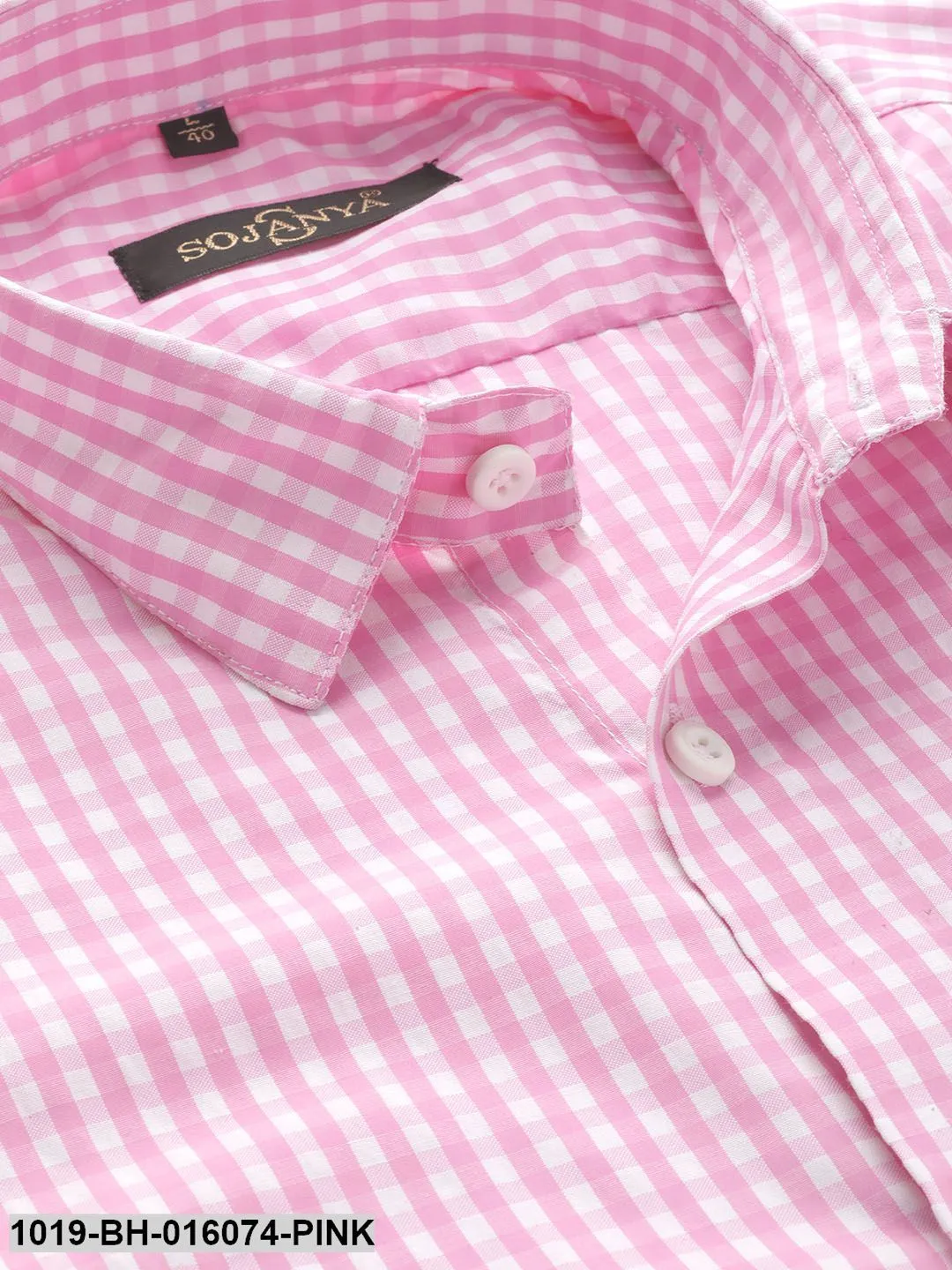 Men's Cotton Pink & White Checked Casual Shirt - Sojanya