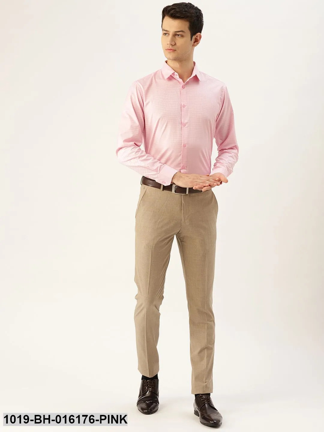 Men's Cotton Pink Checked Formal Shirt - Sojanya